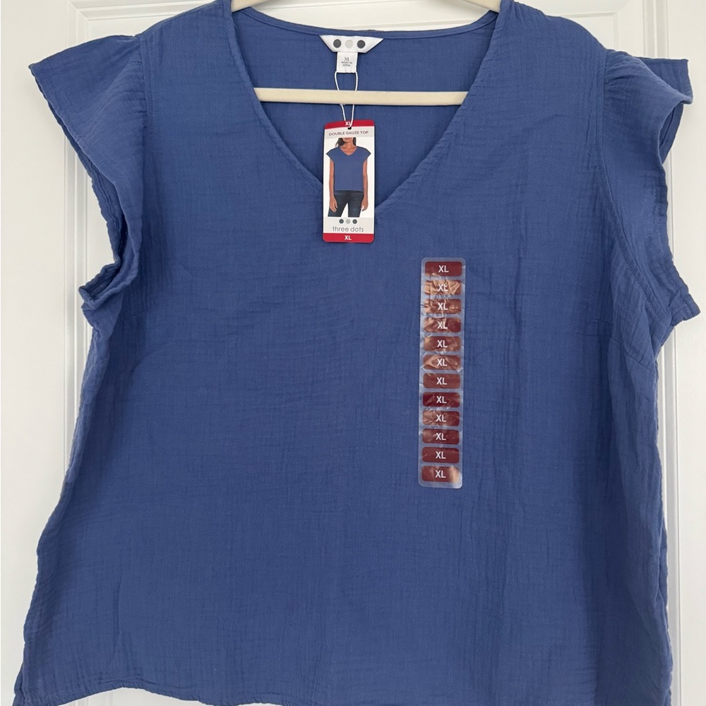 Women's Blue V-Neck Top